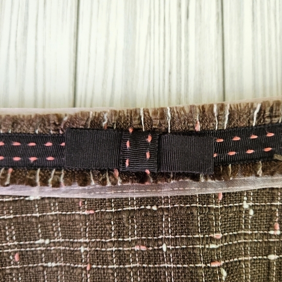 Rebecca Taylor Tweed and Bow Mini Skirt in Brown and Pink Plaid Size 2 - Picture 5 of 10